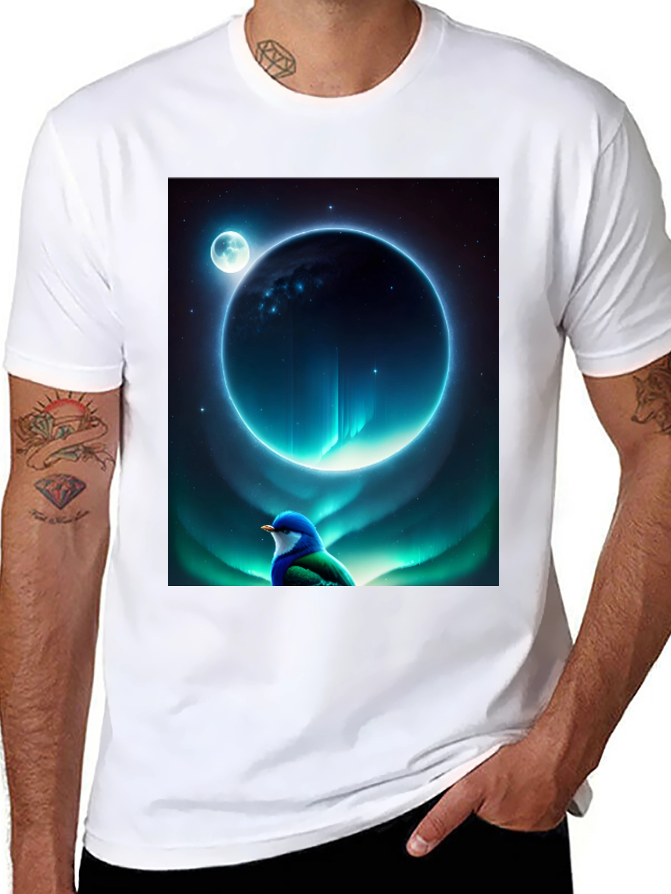Celestial Bird T-Shirt: Galaxy Dreamscape