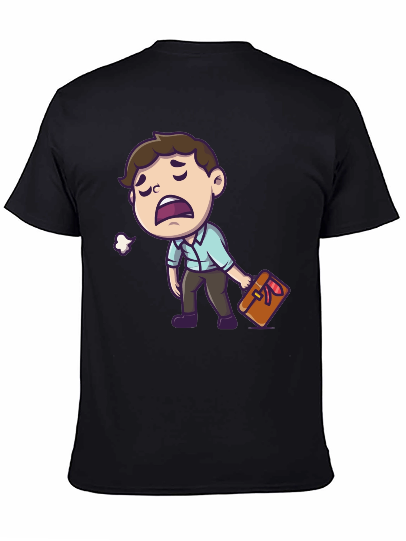 Tired Cartoon Man Graphic Tee - Black Casual Shirt