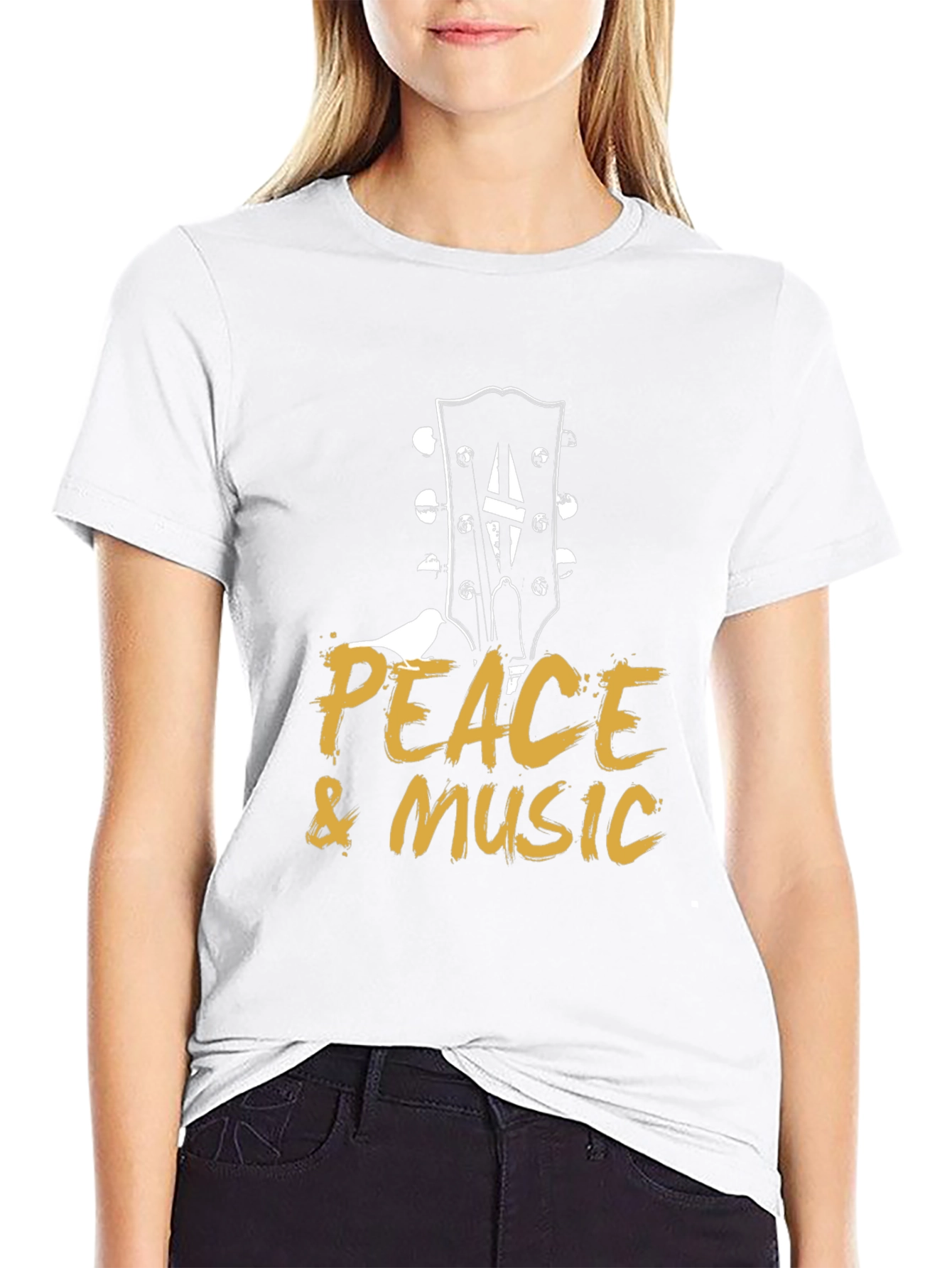 Peace & Music Guitar Headstock Black T-Shirt