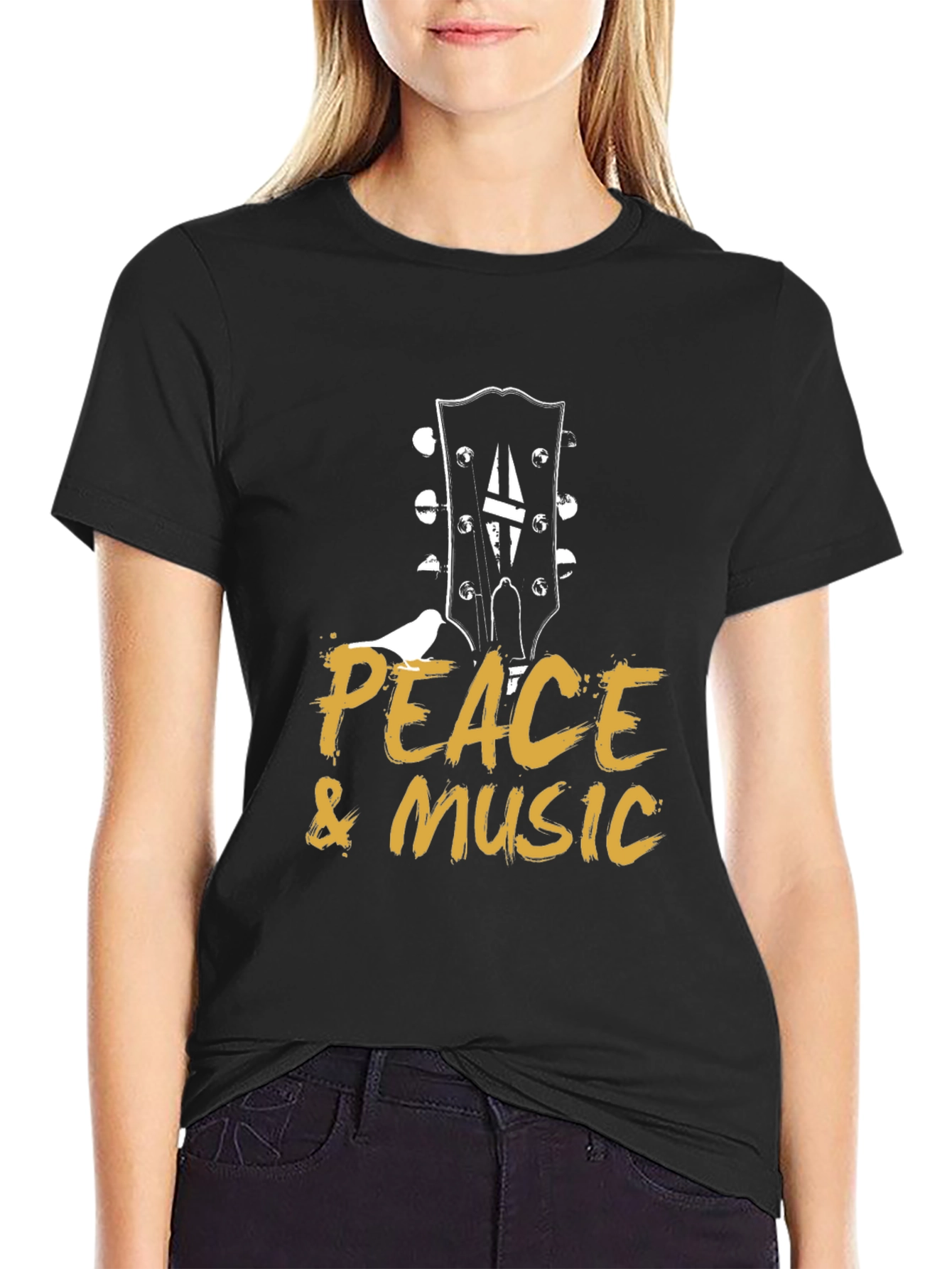 Peace & Music Guitar Headstock Black T-Shirt