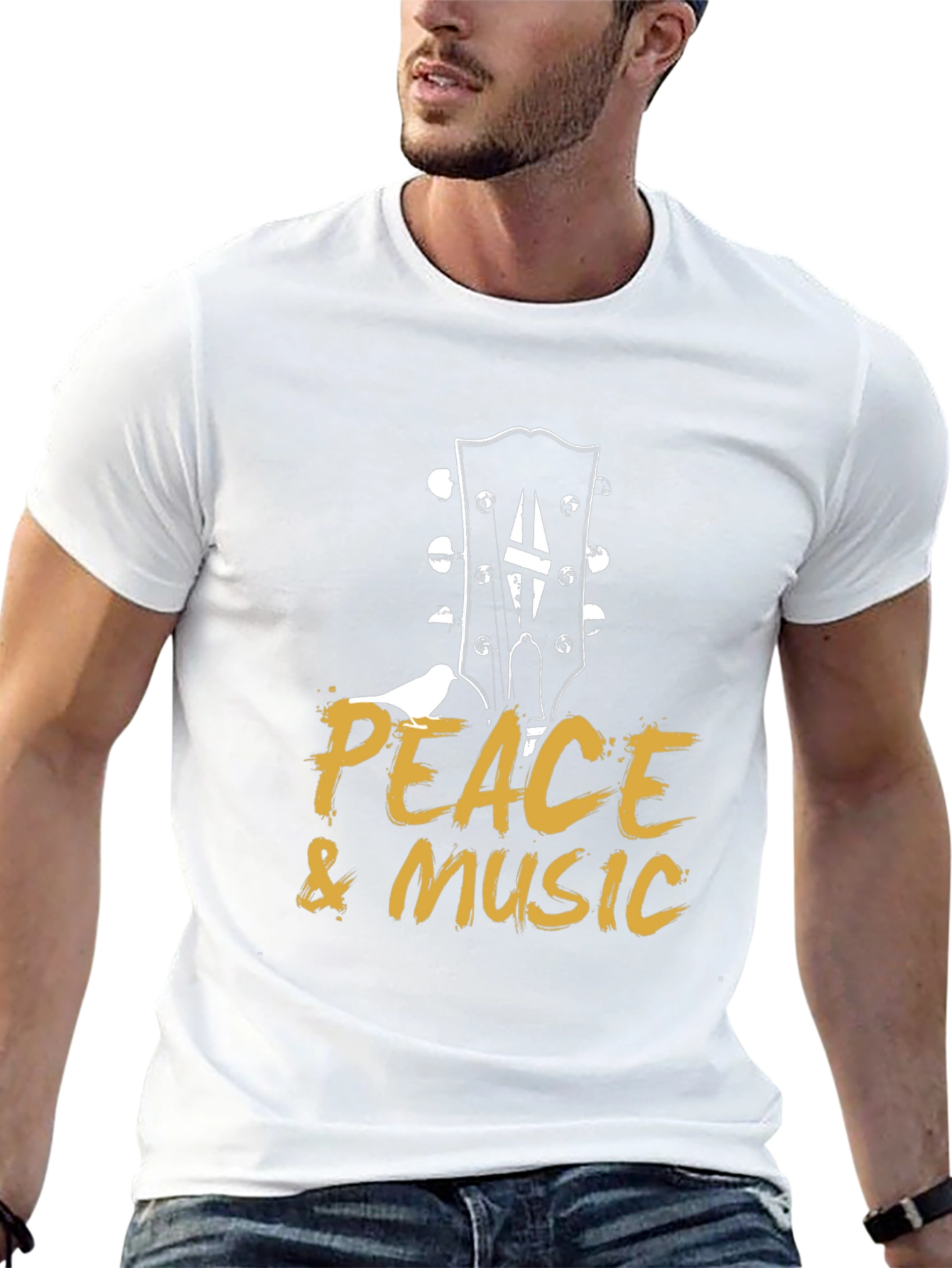 Peace & Music Guitar Headstock Black T-Shirt