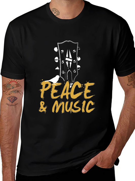 Peace & Music Guitar Headstock Black T-Shirt