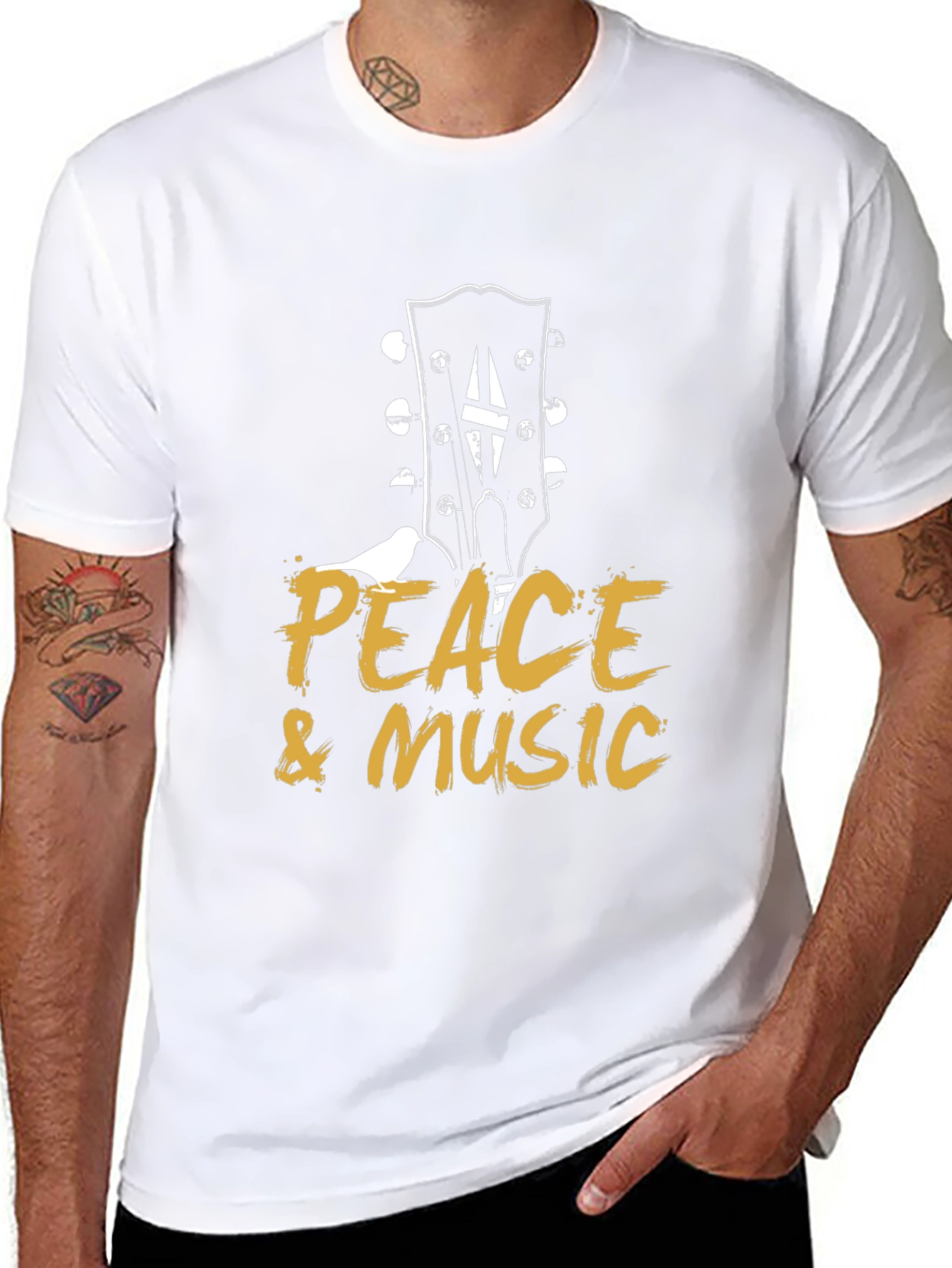 Peace & Music Guitar Headstock Black T-Shirt
