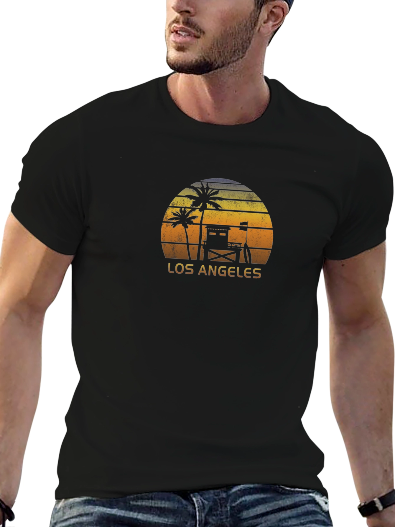 Los Angeles Sunset T-Shirt Palm Tree Lifeguard Design