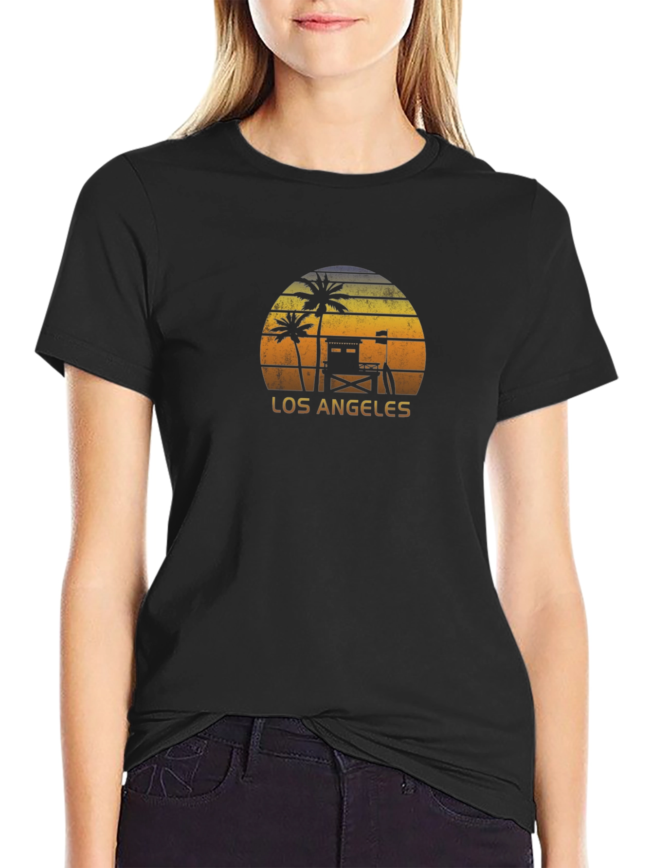 Los Angeles Sunset T-Shirt Palm Tree Lifeguard Design