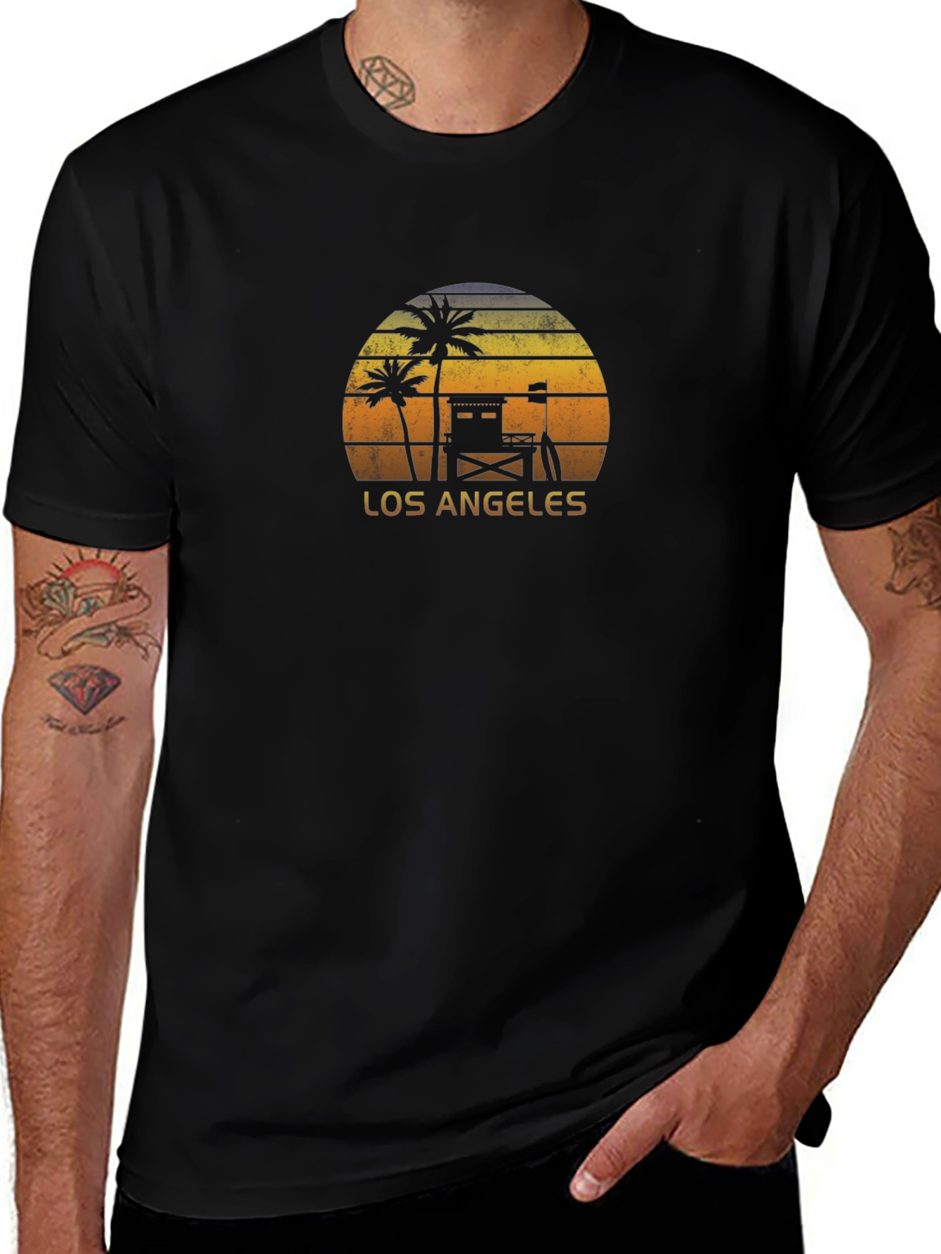 Los Angeles Sunset T-Shirt Palm Tree Lifeguard Design