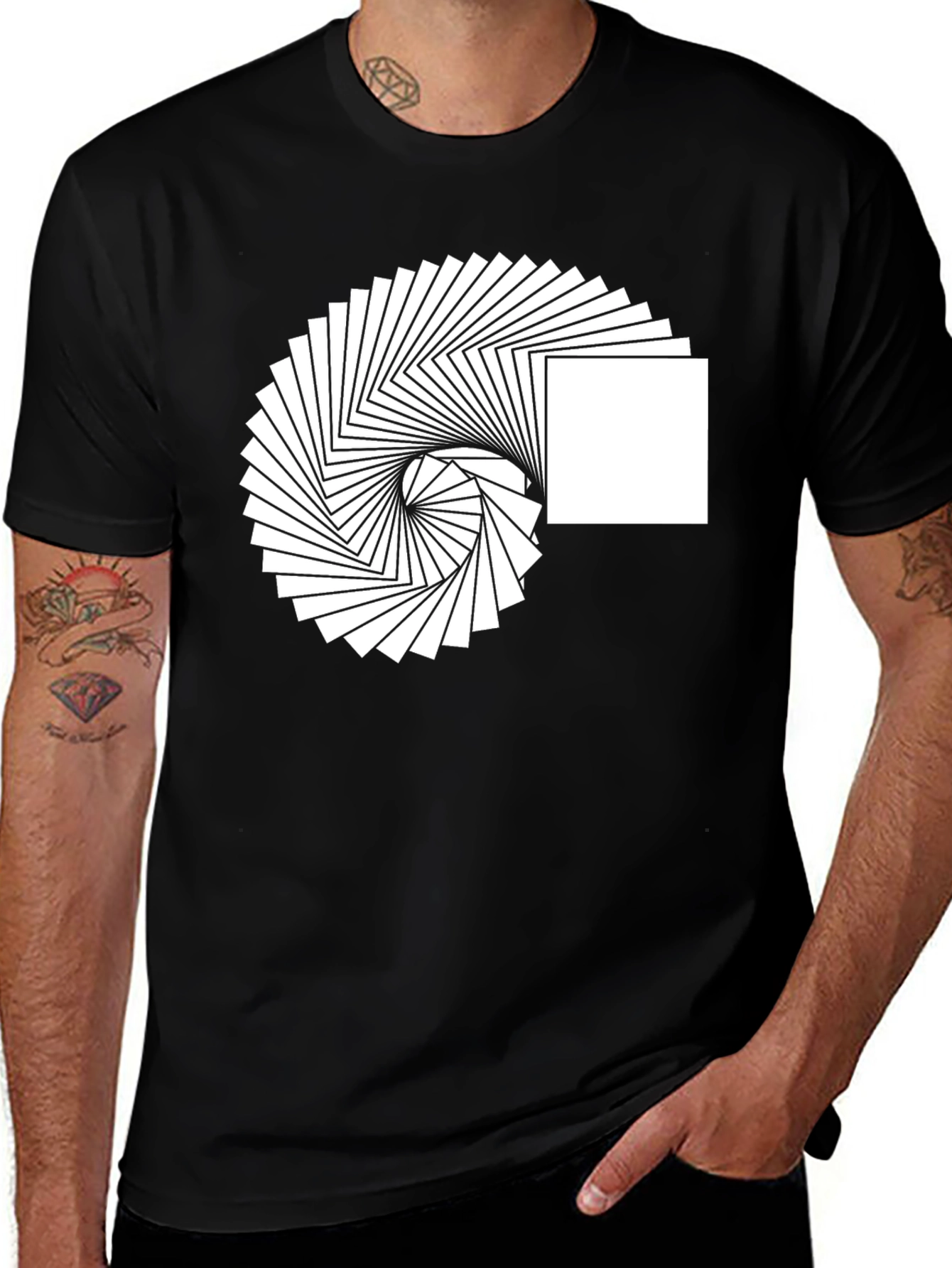 Abstract Square Spiral Graphic Tee - Modern Design Shirt
