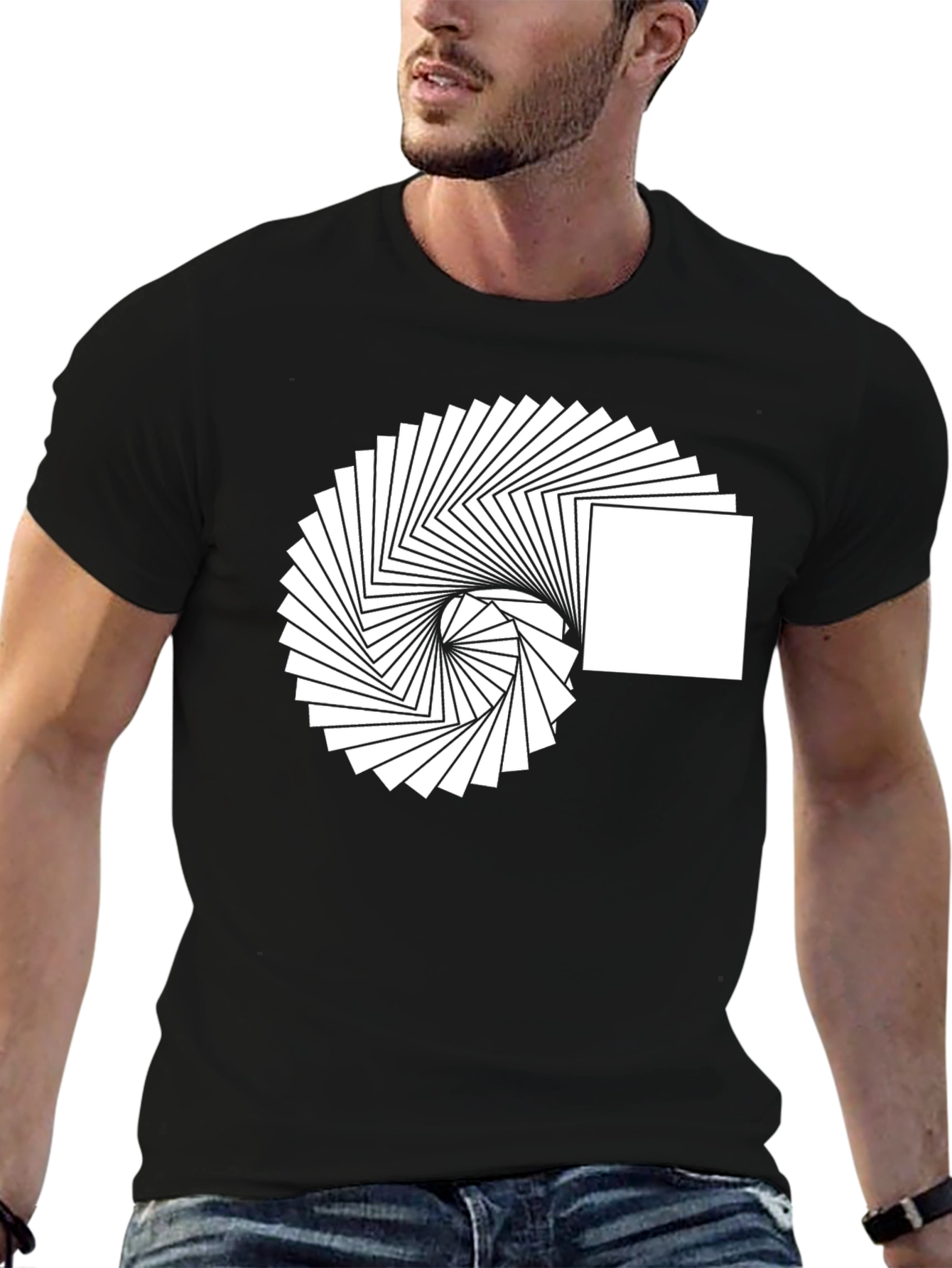 Abstract Square Spiral Graphic Tee - Modern Design Shirt