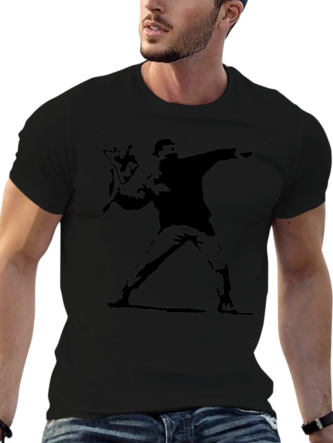 Banksy Flower Thrower Graphic Tee - Black