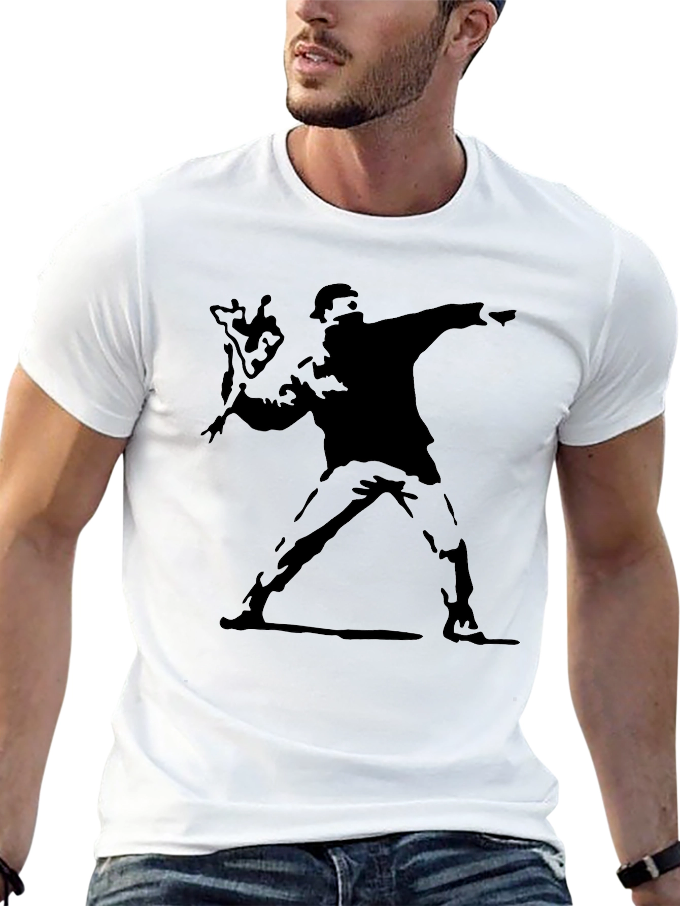 Banksy Flower Thrower Graphic Tee - Black