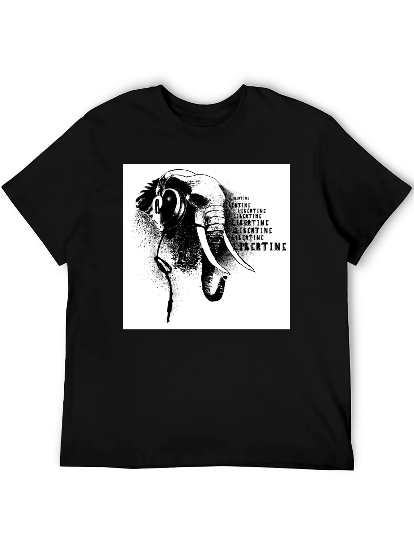 Elephant Headphones Black T-Shirt