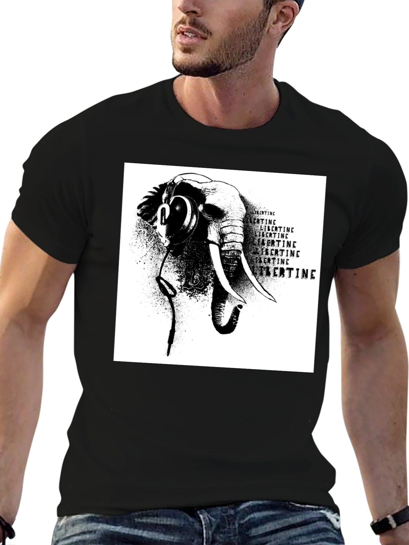 Elephant Headphones Black T-Shirt