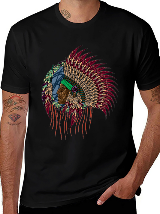 Native American Headdress Graphic Tee - Mens Black T-Shirt