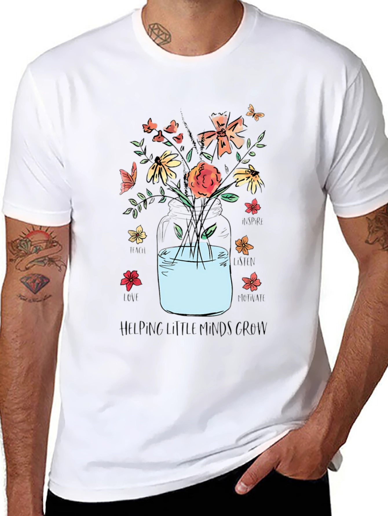 Floral Teacher Shirt - Helping Little Minds Grow