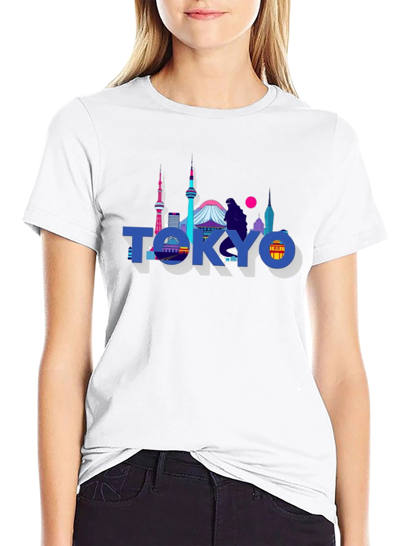 Tokyo Skyline Graphic Print Black T-Shirt