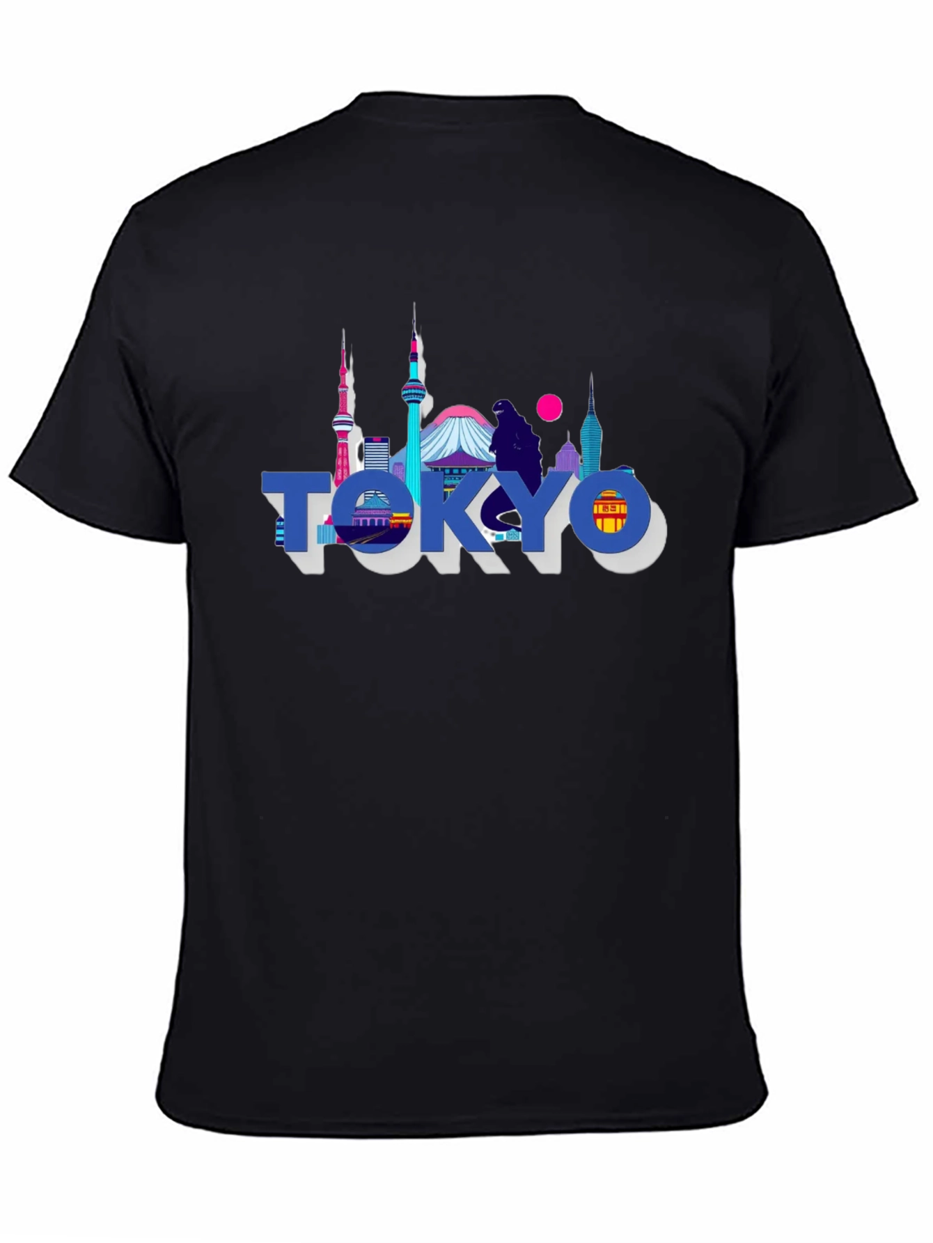 Tokyo Skyline Graphic Print Black T-Shirt