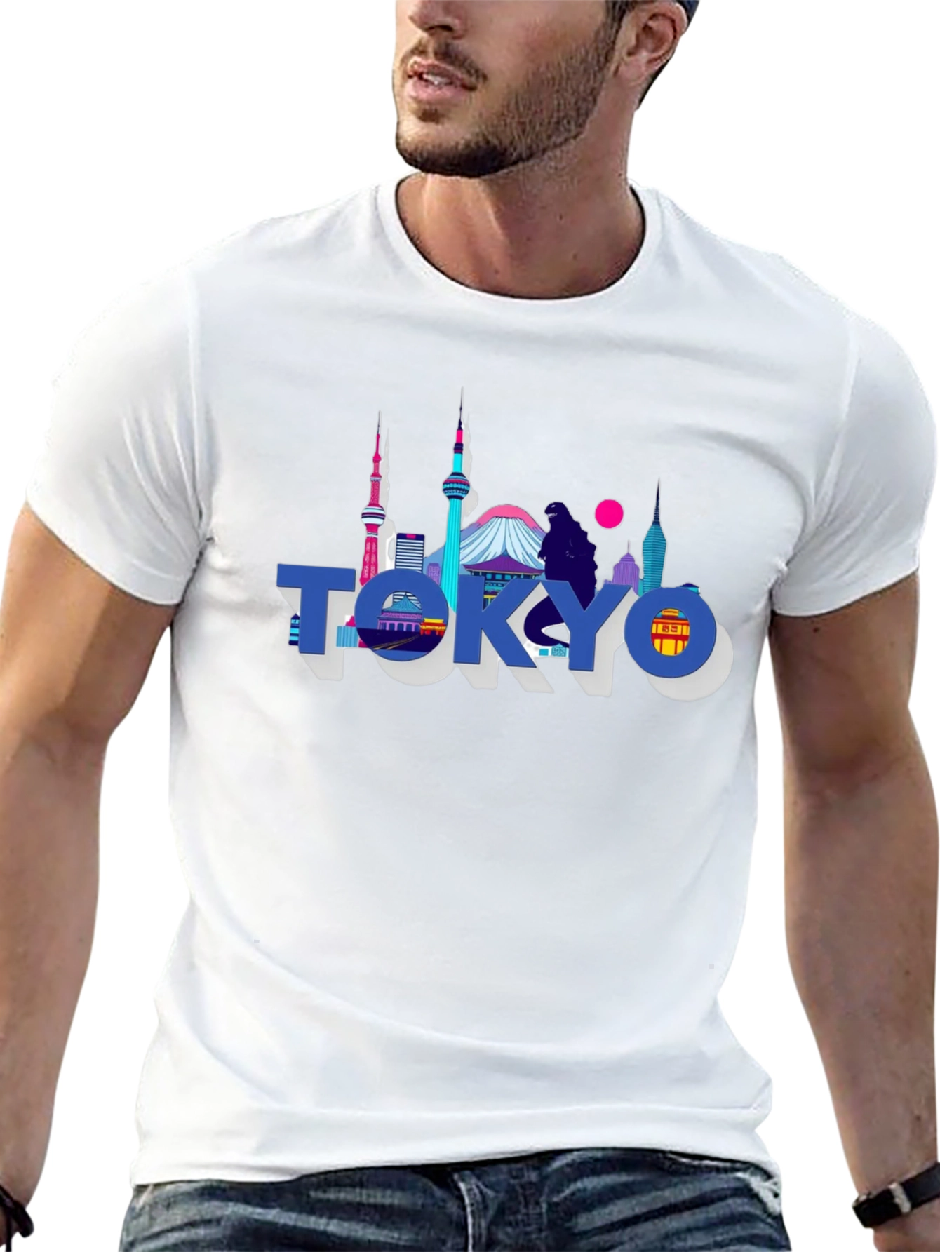 Tokyo Skyline Graphic Print Black T-Shirt