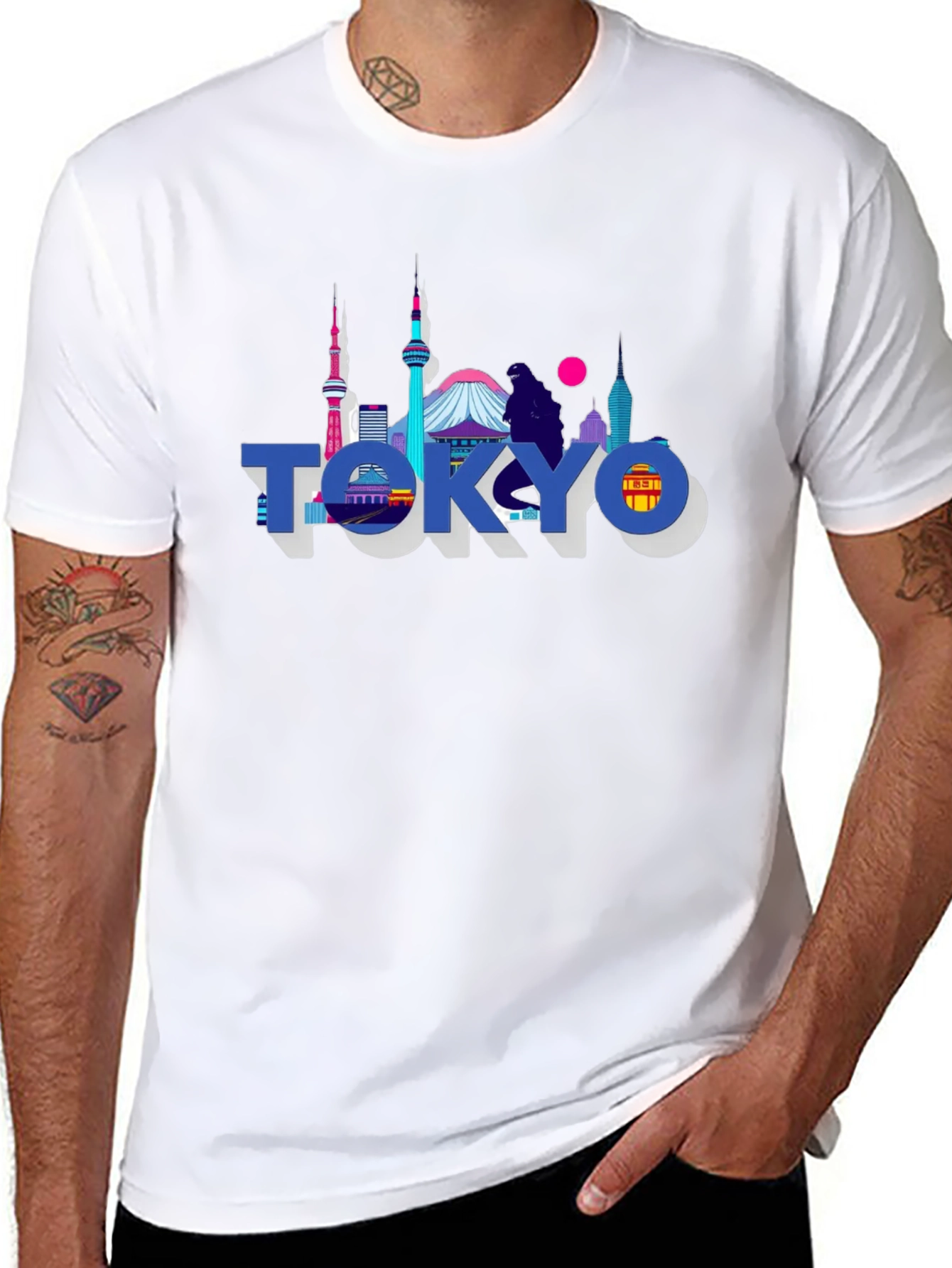 Tokyo Skyline Graphic Print Black T-Shirt