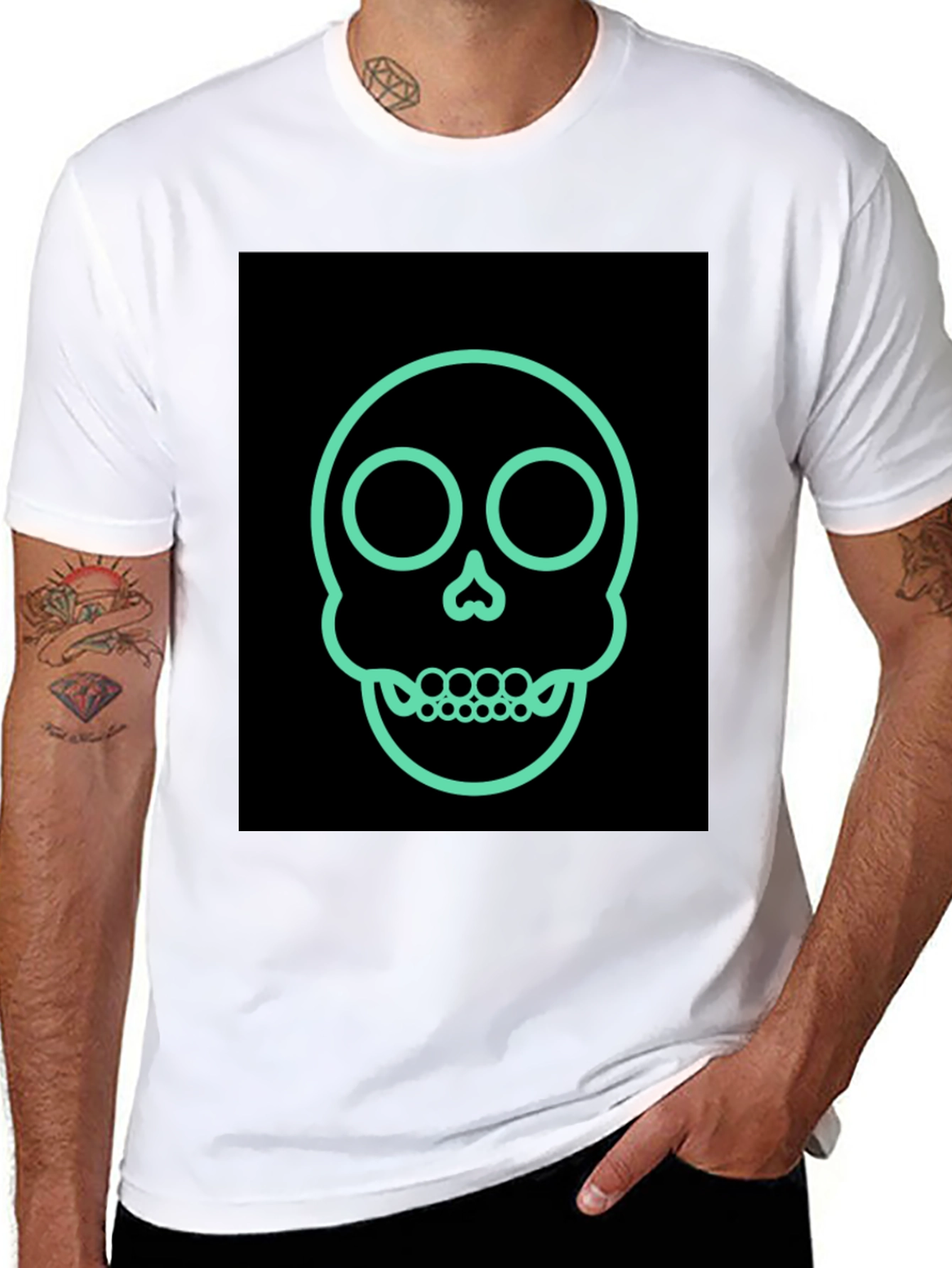 Skull Outline Graphic Tee - Edgy Fashion