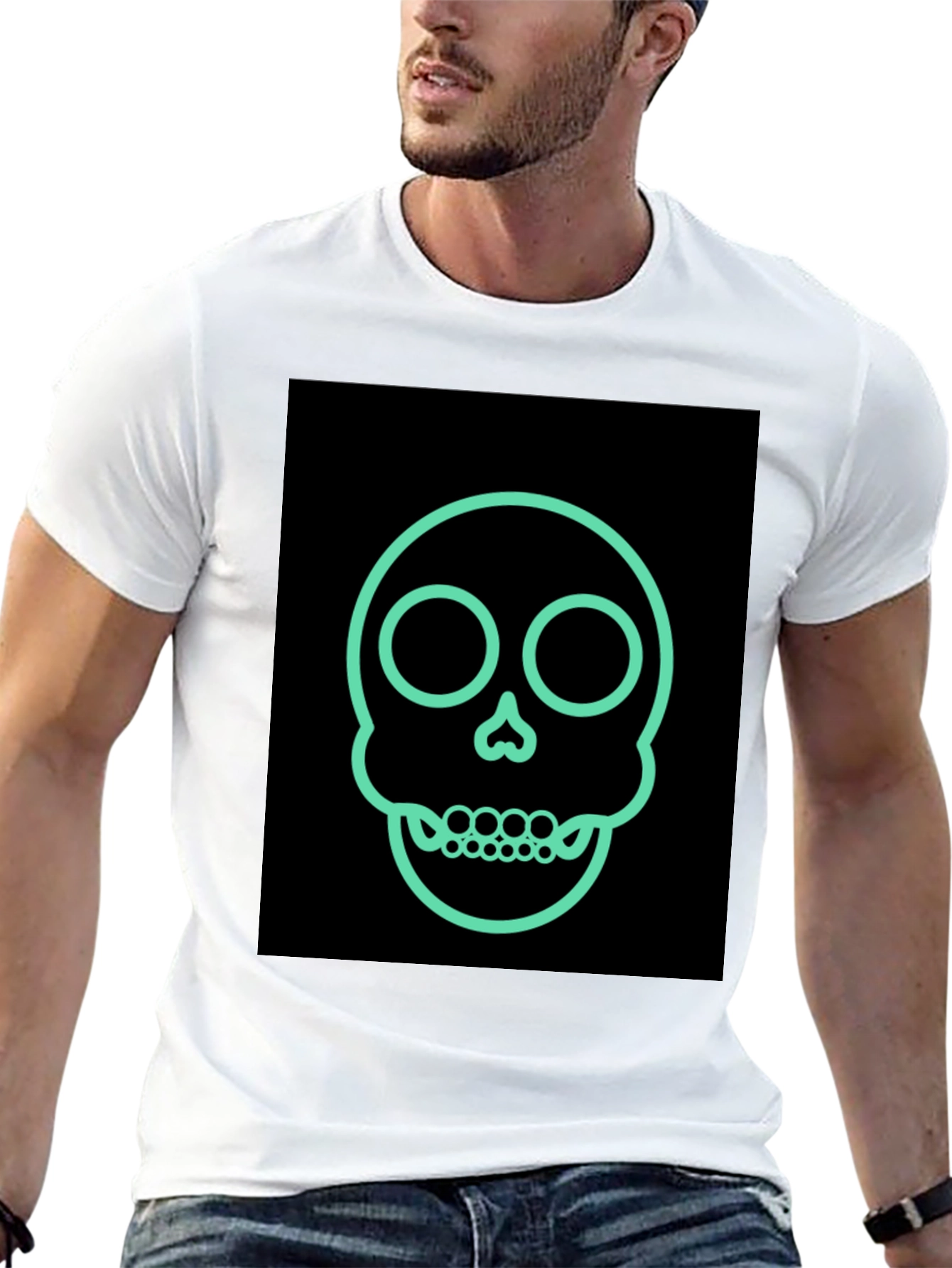 Skull Outline Graphic Tee - Edgy Fashion