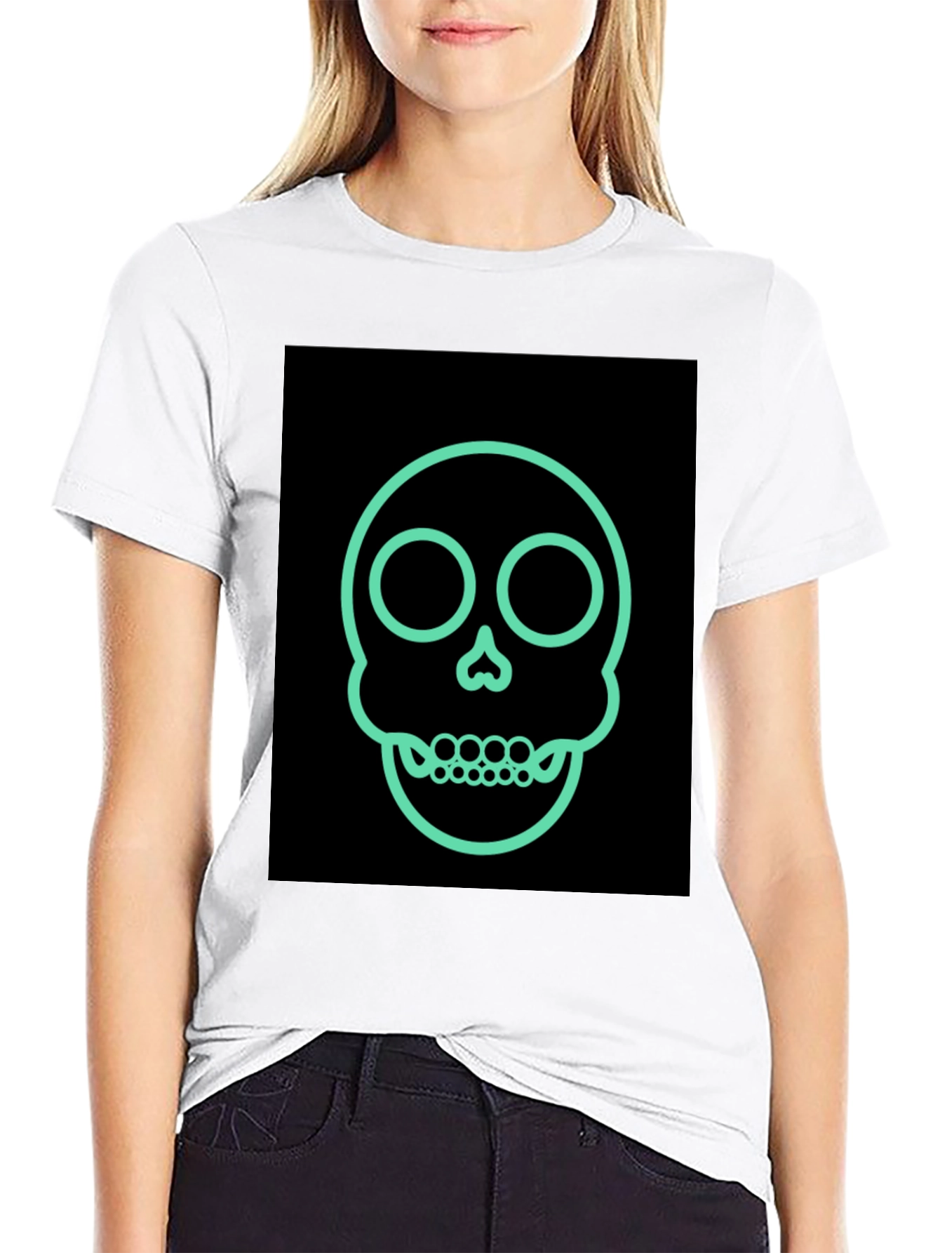 Skull Outline Graphic Tee - Edgy Fashion