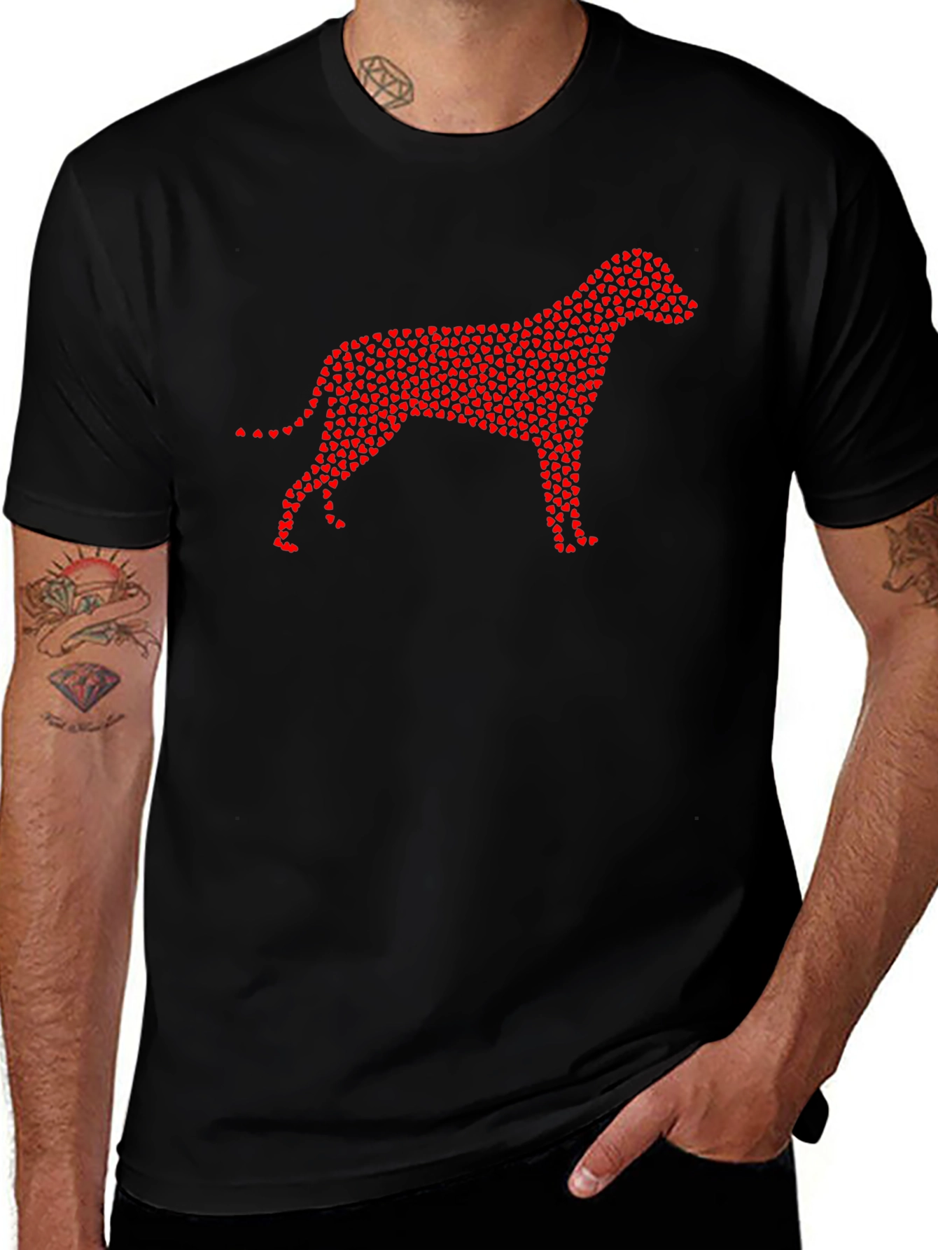 Heart Dog Graphic Tee - Stylish Mens Black T-Shirt