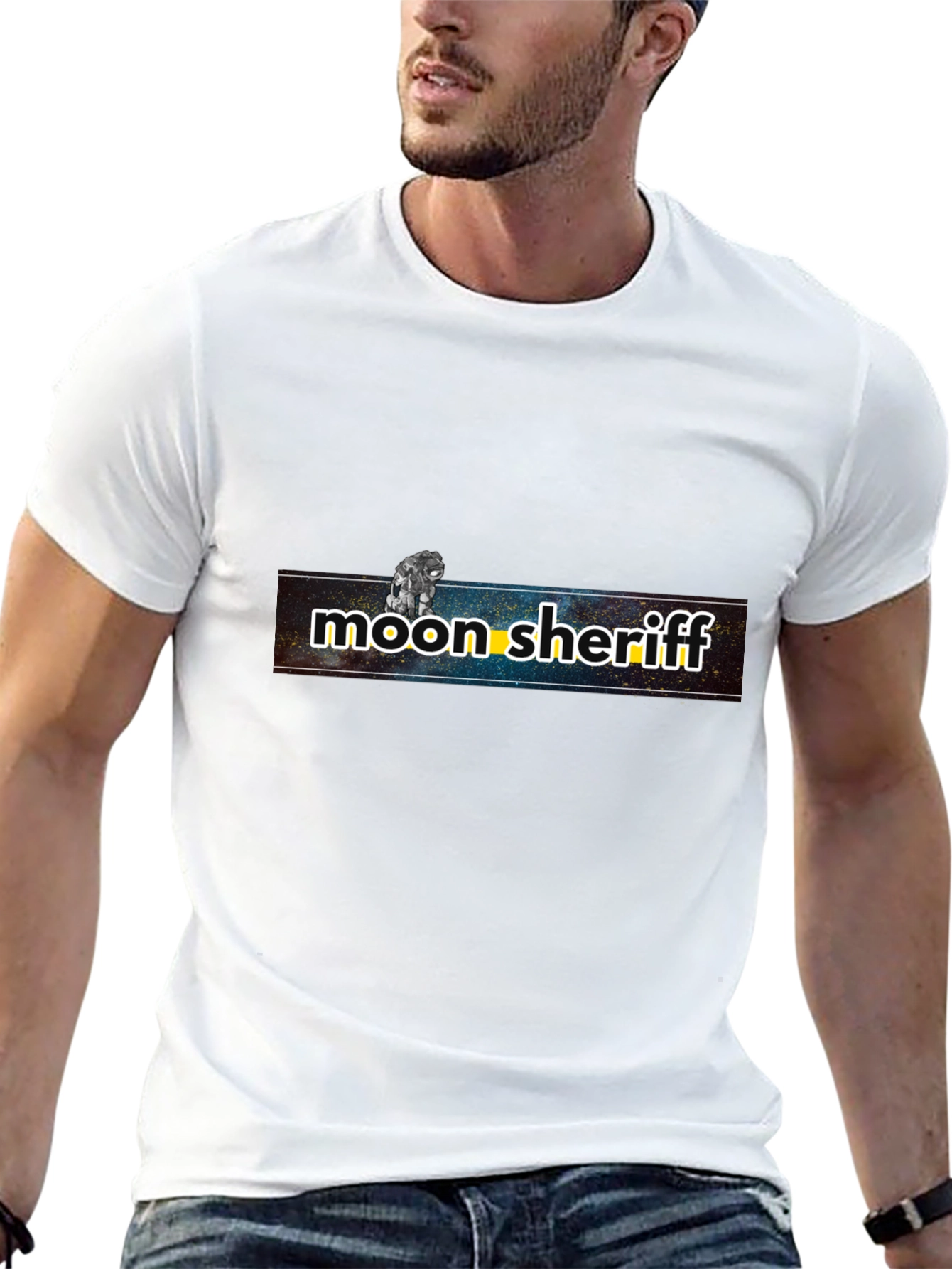 Moon Sheriff Graphic T-Shirt - Black Cotton Blend