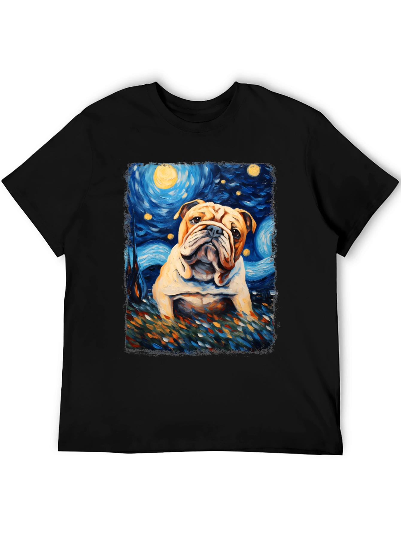 Bulldog Starry Night Art T-Shirt