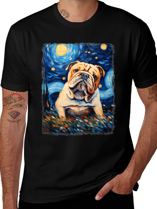 Bulldog Starry Night Art T-Shirt