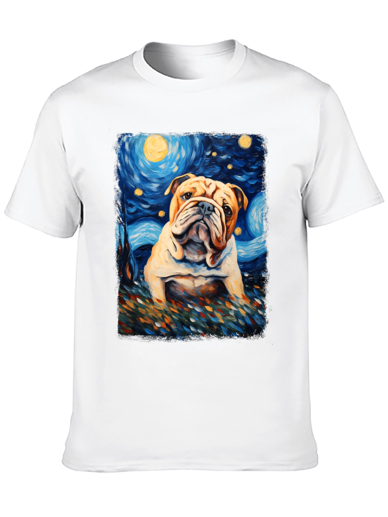 Bulldog Starry Night Art T-Shirt