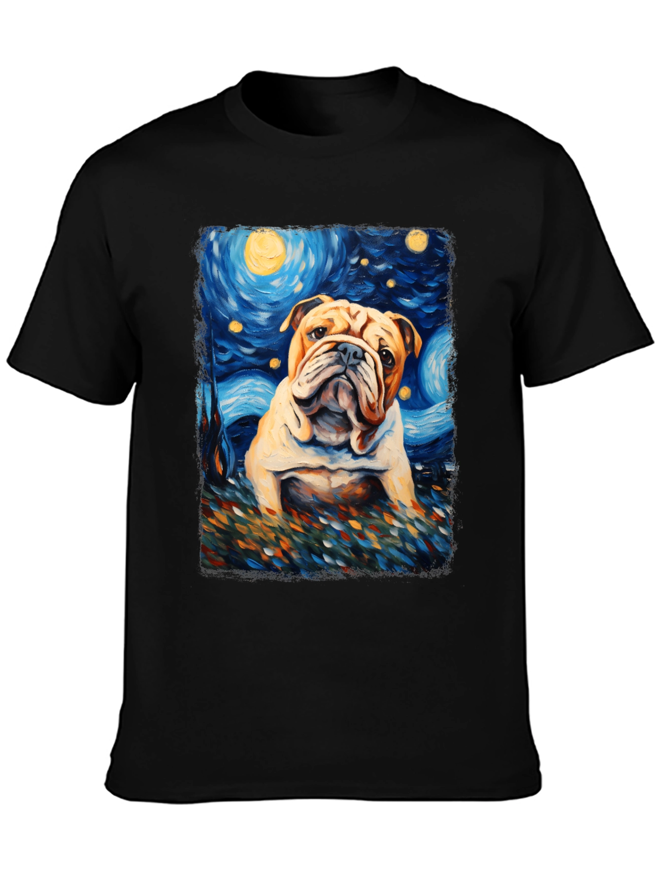 Bulldog Starry Night Art T-Shirt