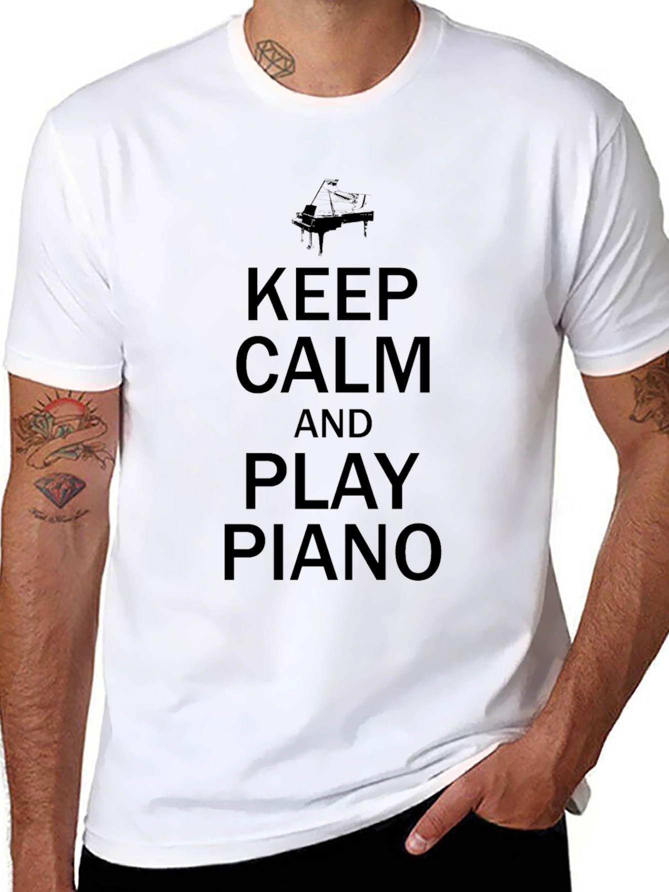 Keep Calm and Play Piano Black Graphic Tee