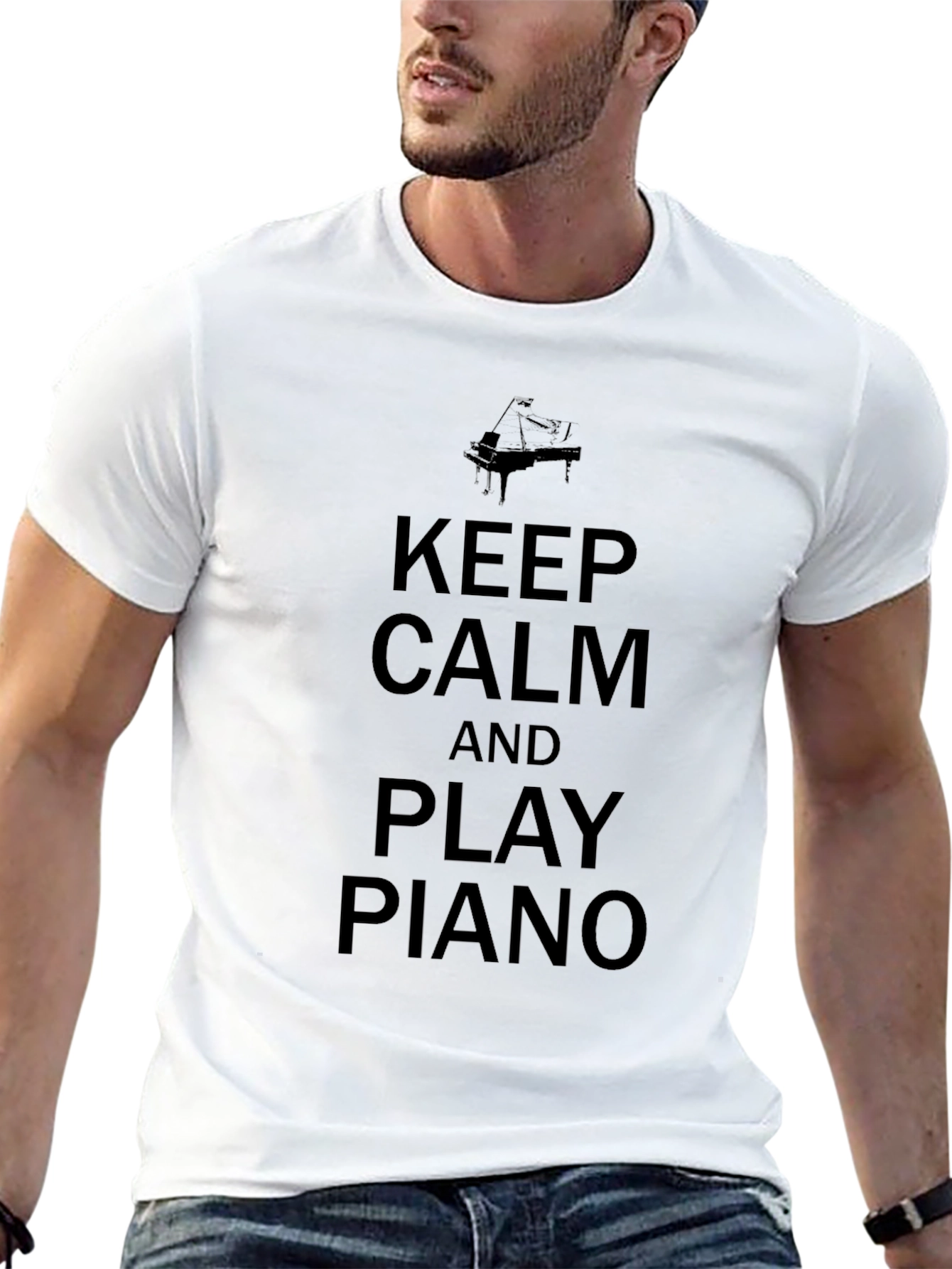 Keep Calm and Play Piano Black Graphic Tee