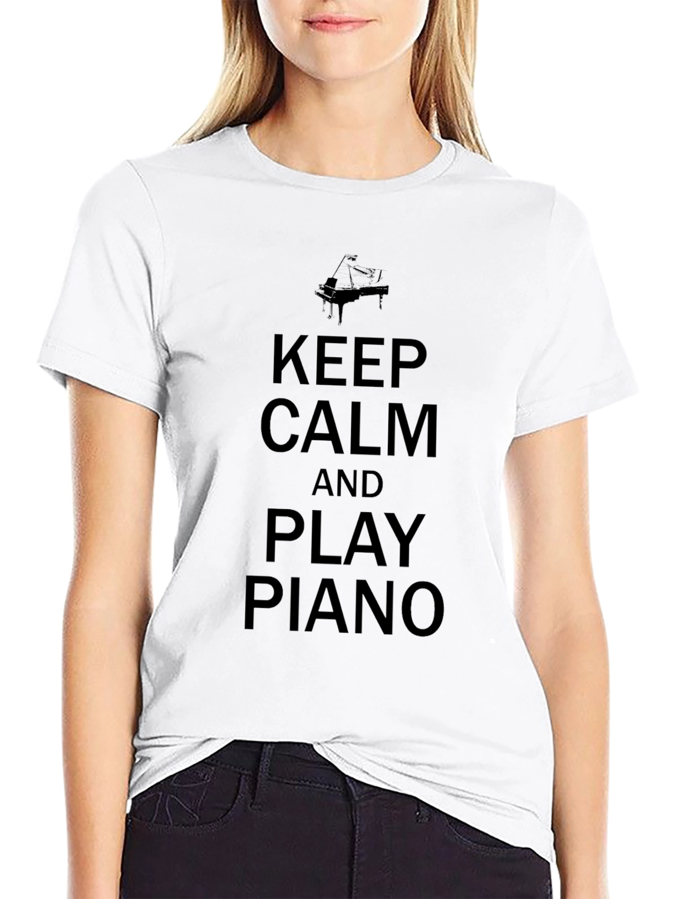 Keep Calm and Play Piano Black Graphic Tee