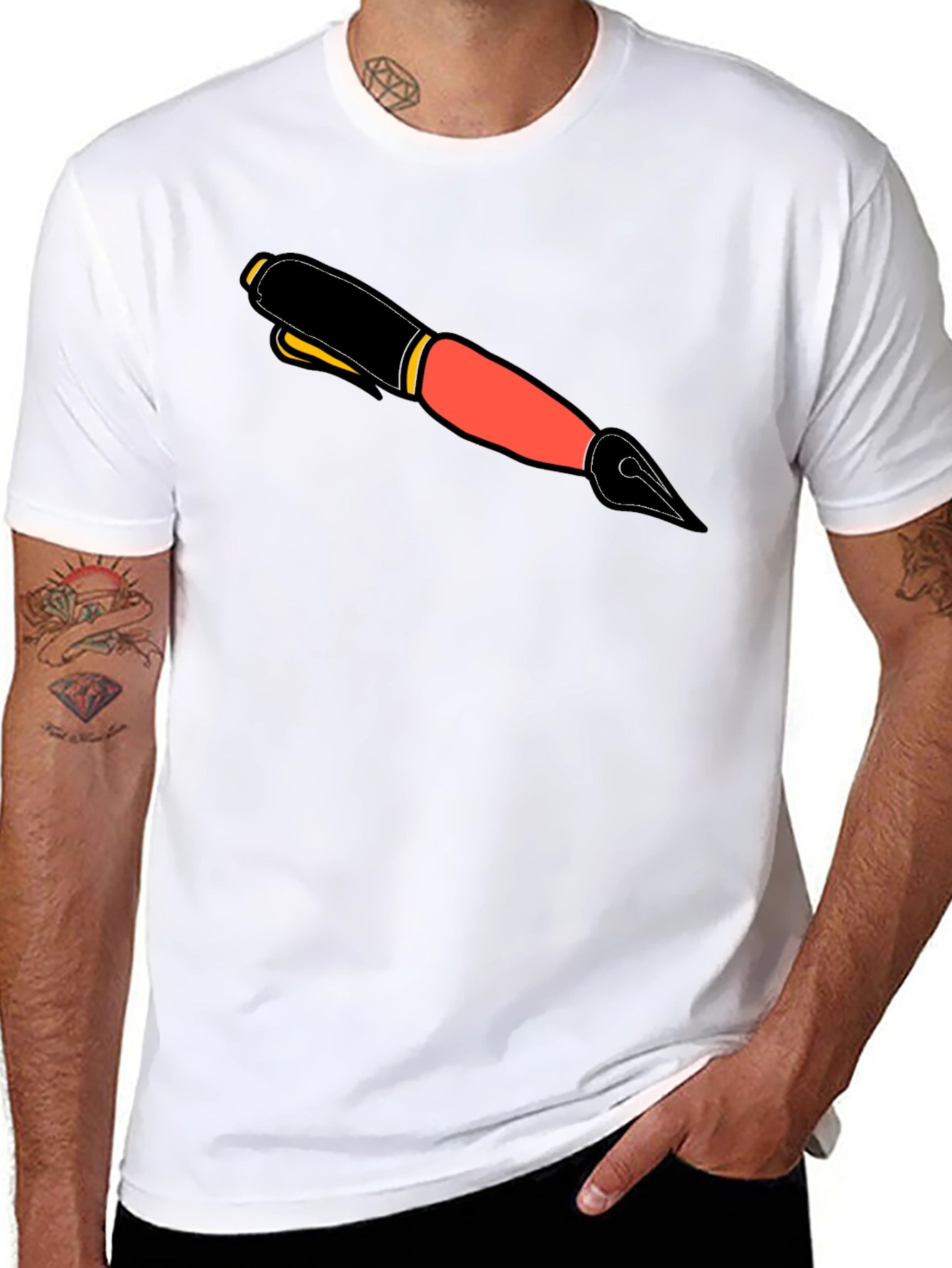 Graphic Tee with Ink Pen Design - Black