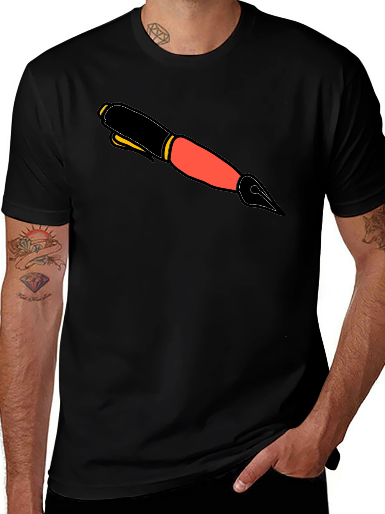 Graphic Tee with Ink Pen Design - Black