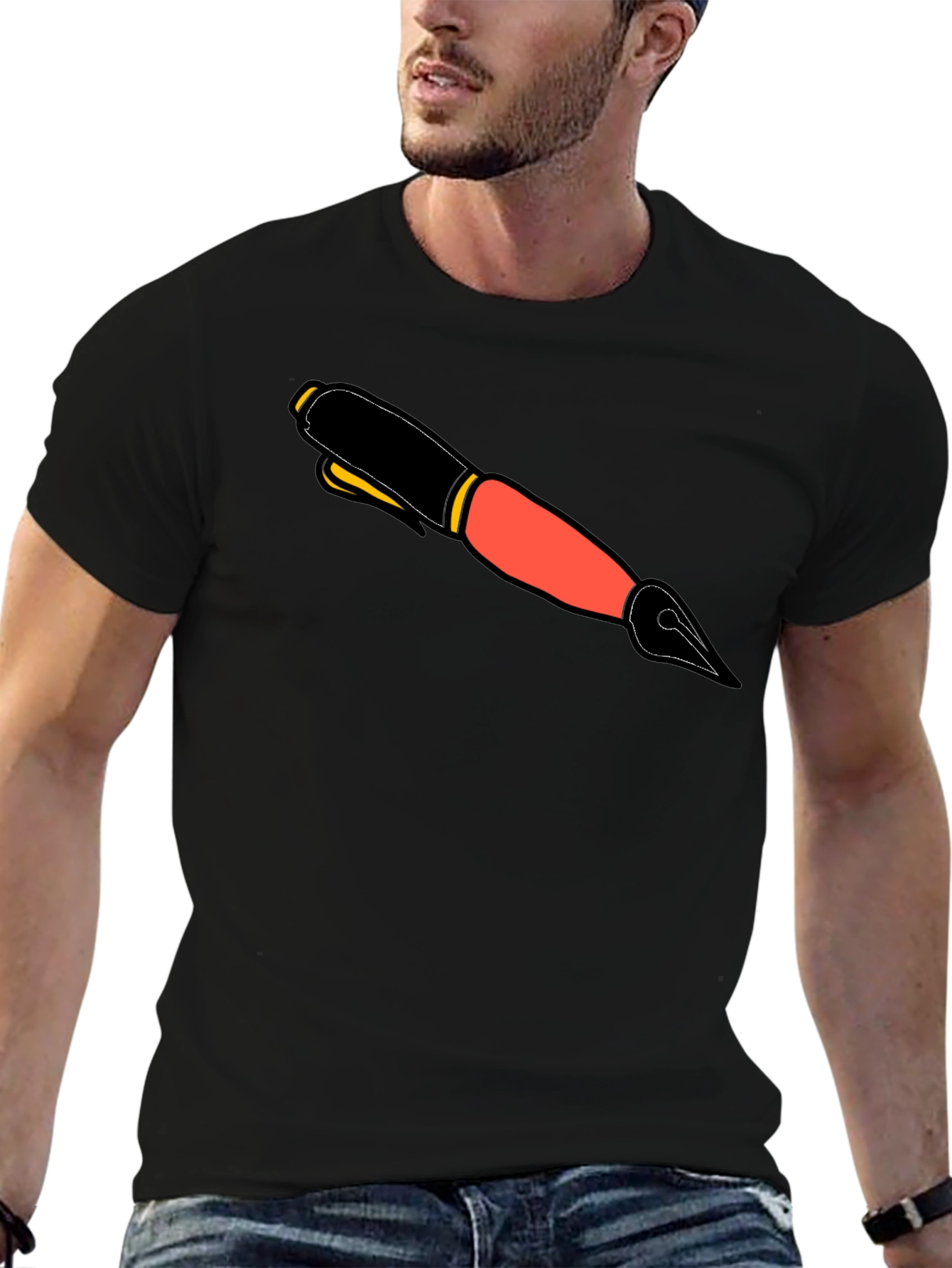 Graphic Tee with Ink Pen Design - Black
