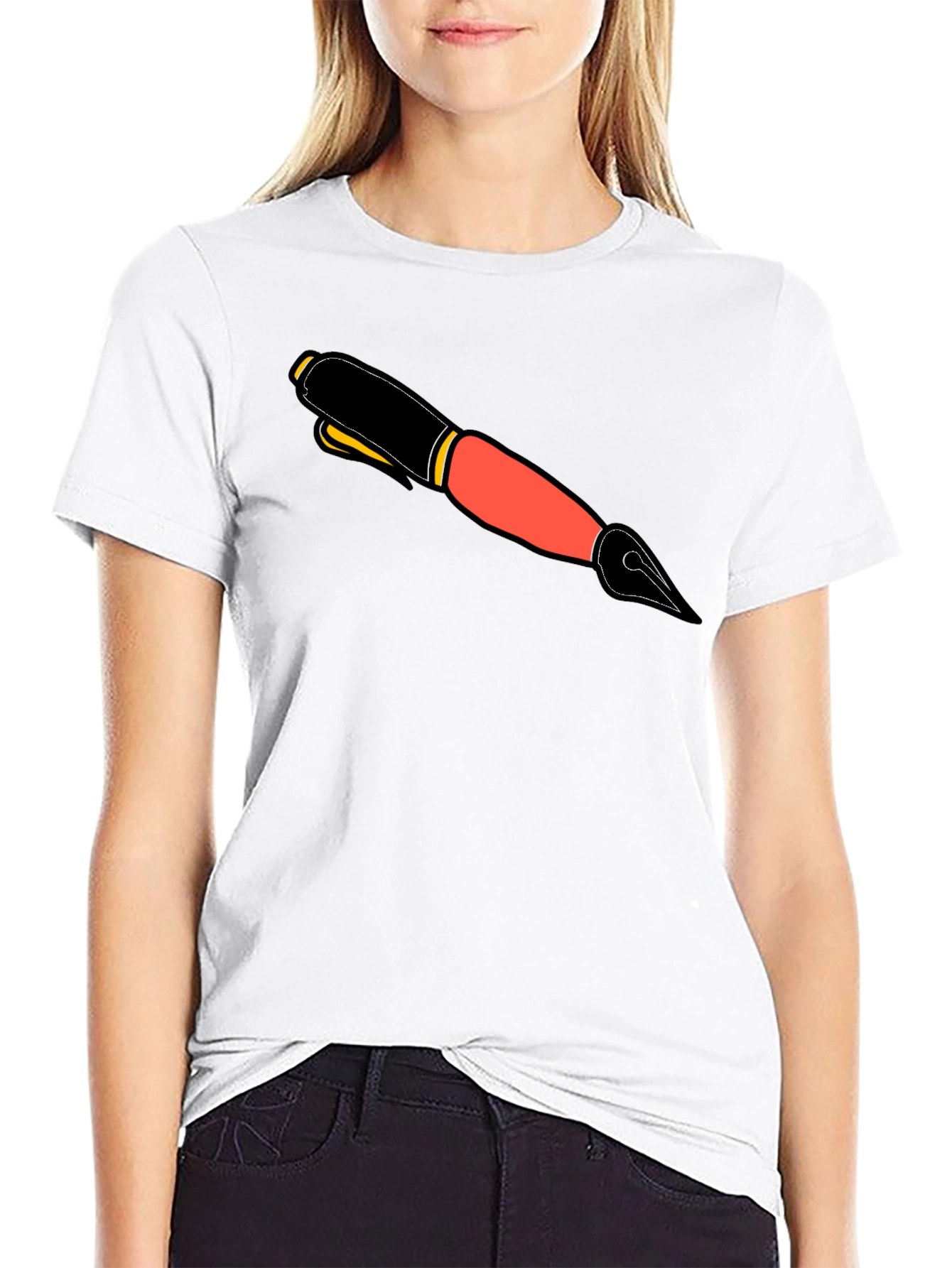 Graphic Tee with Ink Pen Design - Black