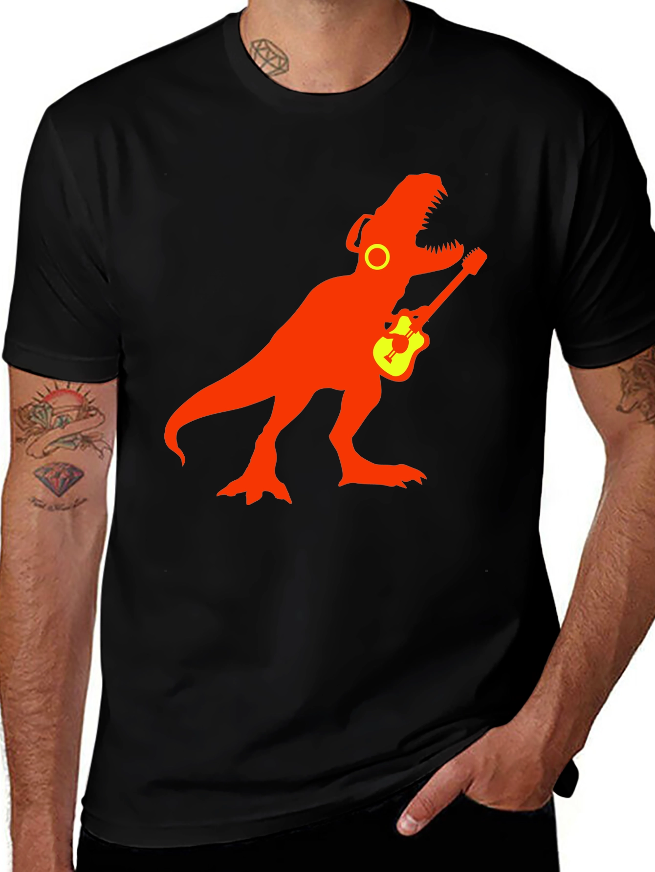 Dinosaur Rock Guitar T-Shirt - Black