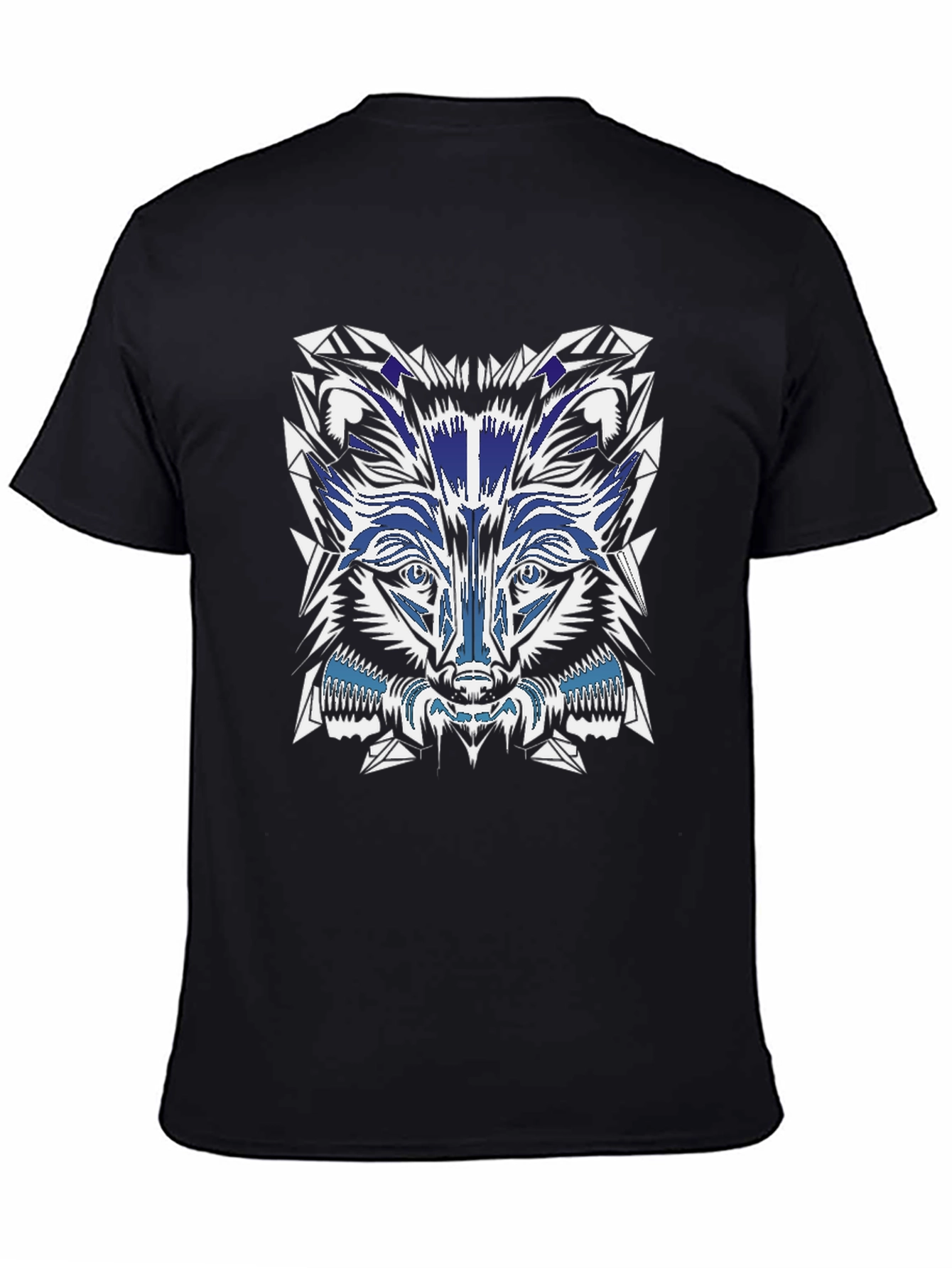 Geometric Wolf Graphic Tee - Black