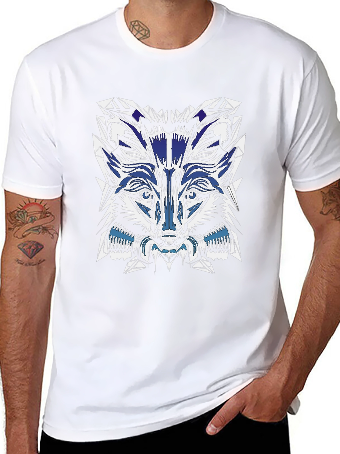 Geometric Wolf Graphic Tee - Black