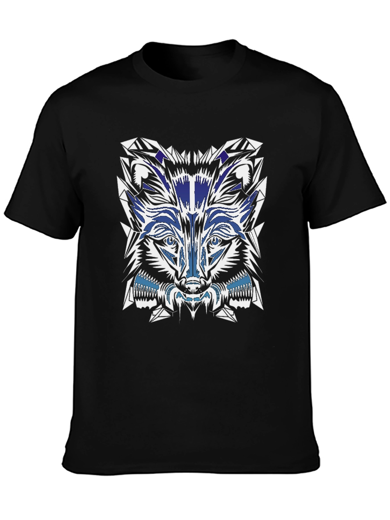 Geometric Wolf Graphic Tee - Black