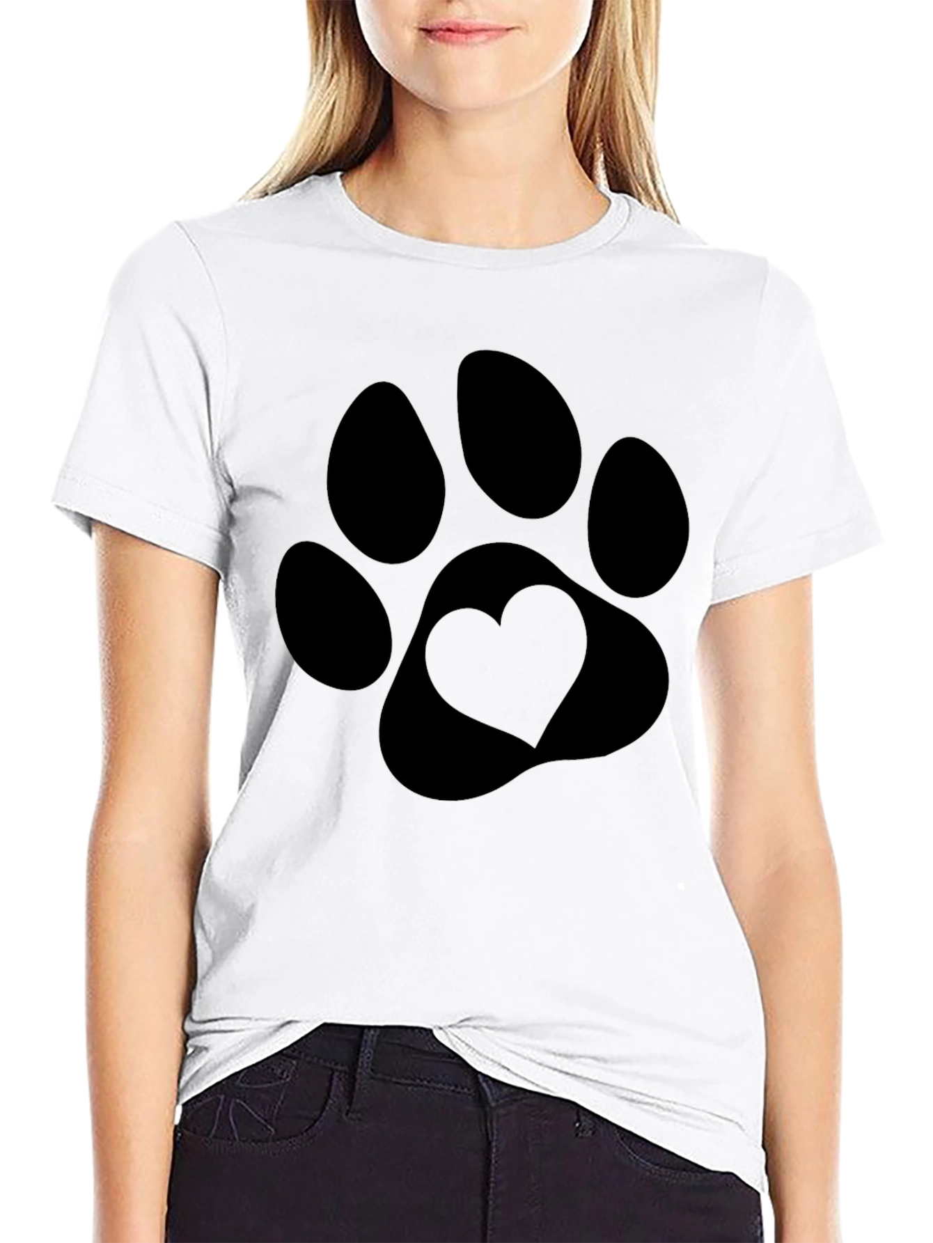 Heart Paw Print Black T-Shirt