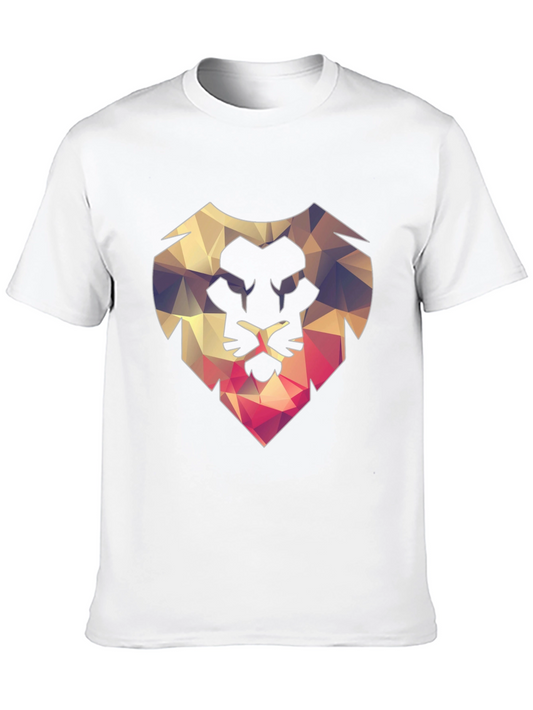 Geometric Lion Head Graphic Black T-Shirt