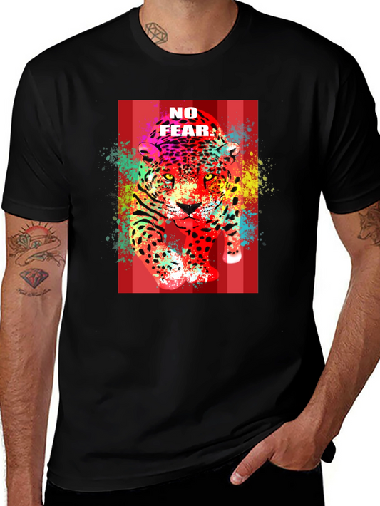 No Fear Colorful Leopard Print Black T-Shirt