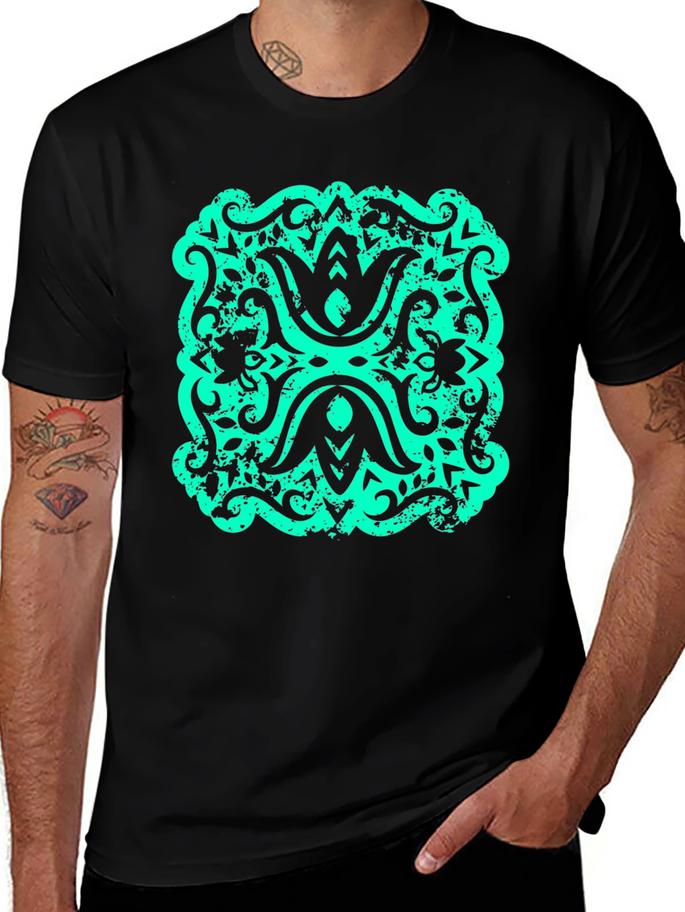 Modern Graphic T-Shirt - Black with Teal Design