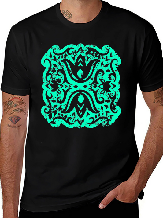 Modern Graphic T-Shirt - Black with Teal Design
