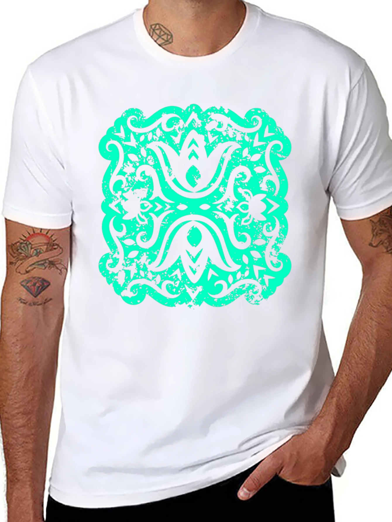 Modern Graphic T-Shirt - Black with Teal Design