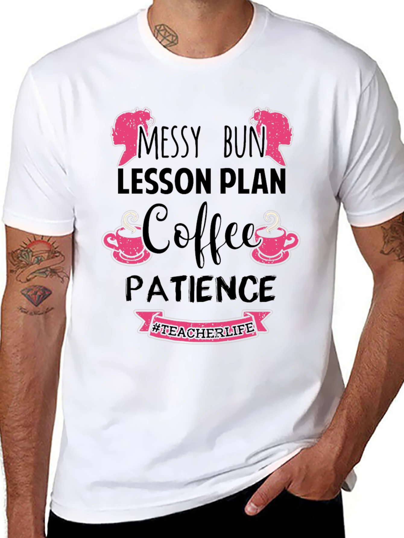 Teacher Life Messy Bun Coffee Patience T-Shirt