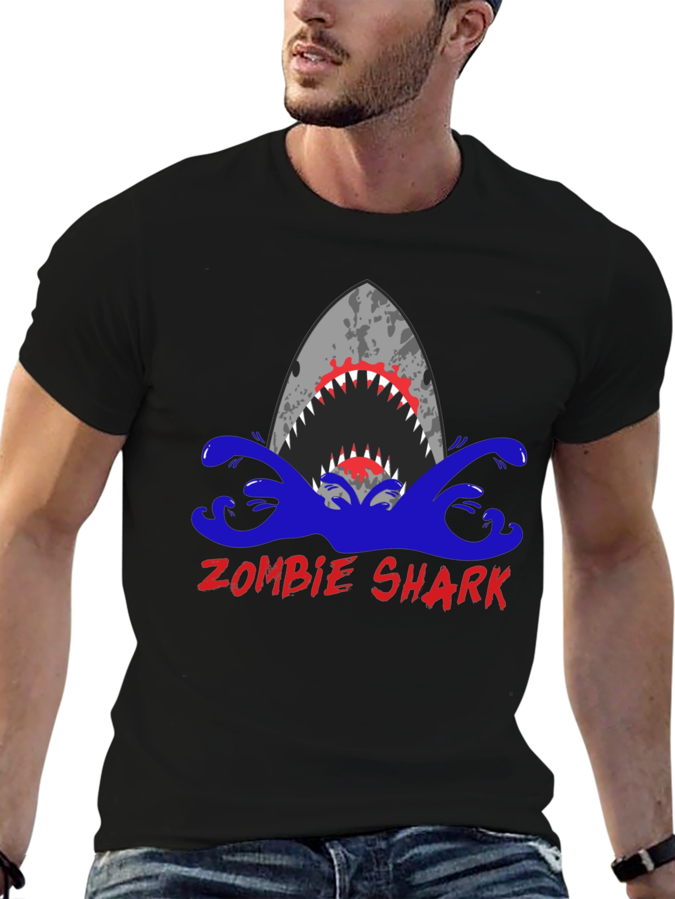 Zombie Shark Graphic Tee - Mens Black T-Shirt